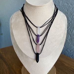 Amethyst, Clear Quartz, Black Obsidian or Rose Quartz Adjustable Choker Necklace